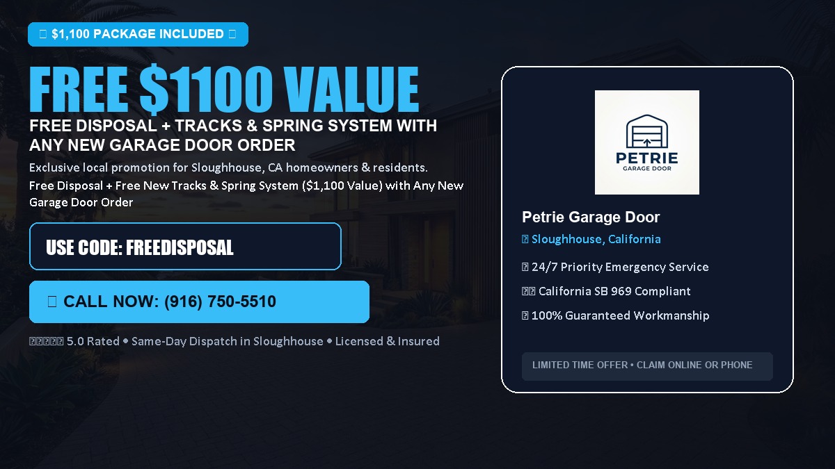 Free Disposal + Free New Tracks & Spring System with Any New Garage Door Order ($1100 Value) in Sloughhouse, CA